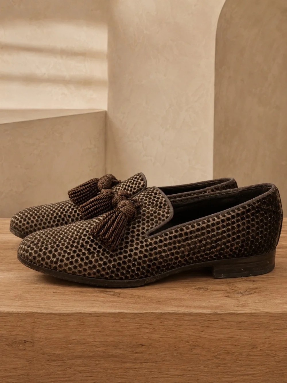 Jimmy Choo Brown Velvet Tassel Loafers Men's EU 44 US 11 Made in Italy